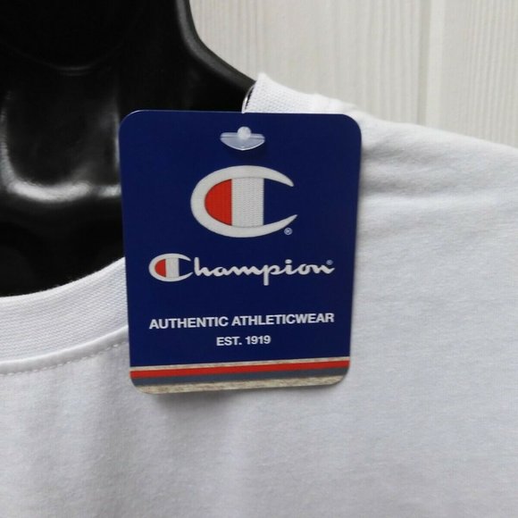 Champion White T-Shirt Chest Stripes Boys' Sizes 5/6 -18/20 - Picture 5 of 6